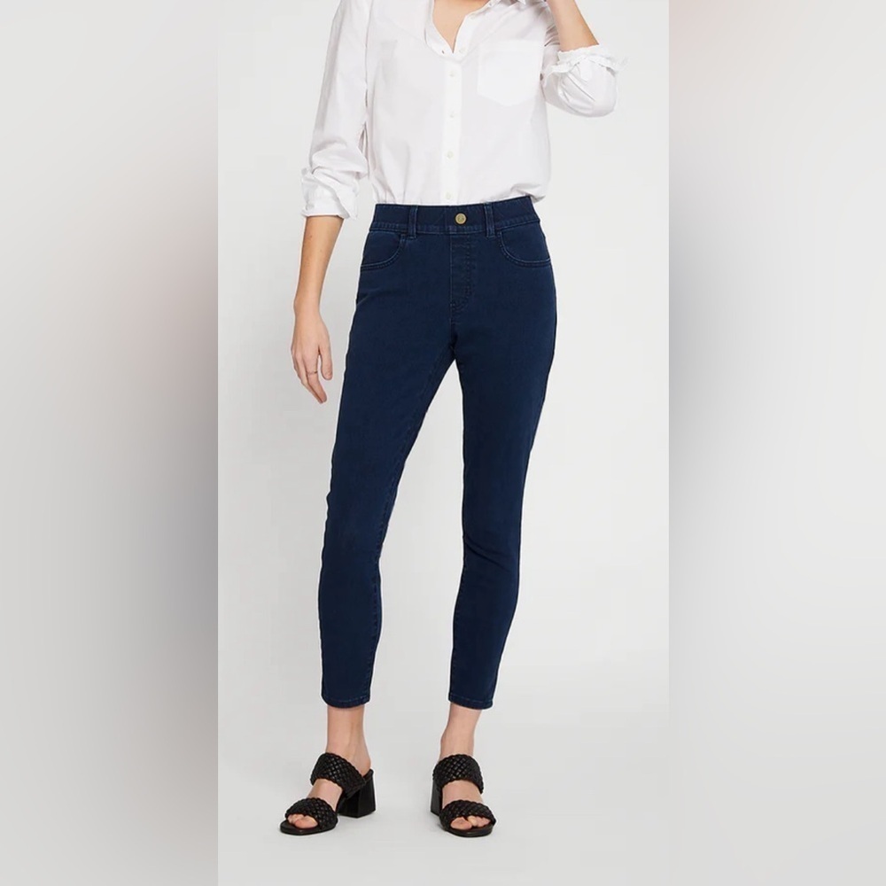 Betabrand Straight Leg Pull On Jeans Womens Large Stretch Dark Wash Travel